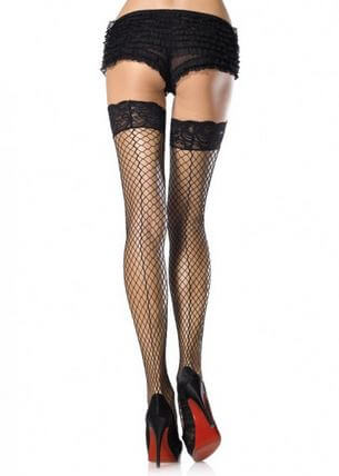 Stay Up Lace Top Thigh Highs With Backseam - One Size - Black | 714718390536 | Available at EroticWarehouse.com