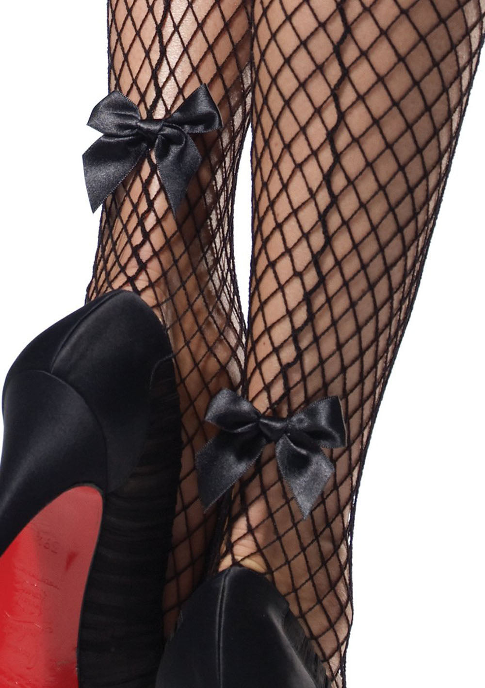 Stay Up Industrial Net Backseam Thigh Highs With Lace Top and Satin Bow Accent - One Size - Black | 714718397511 | Available at EroticWarehouse.com