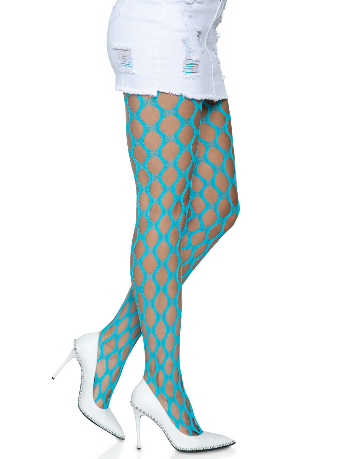 Jumbo Pothole Net Tights - Neon Blue - One Size | 714718560748 | Available at EroticWarehouse.com