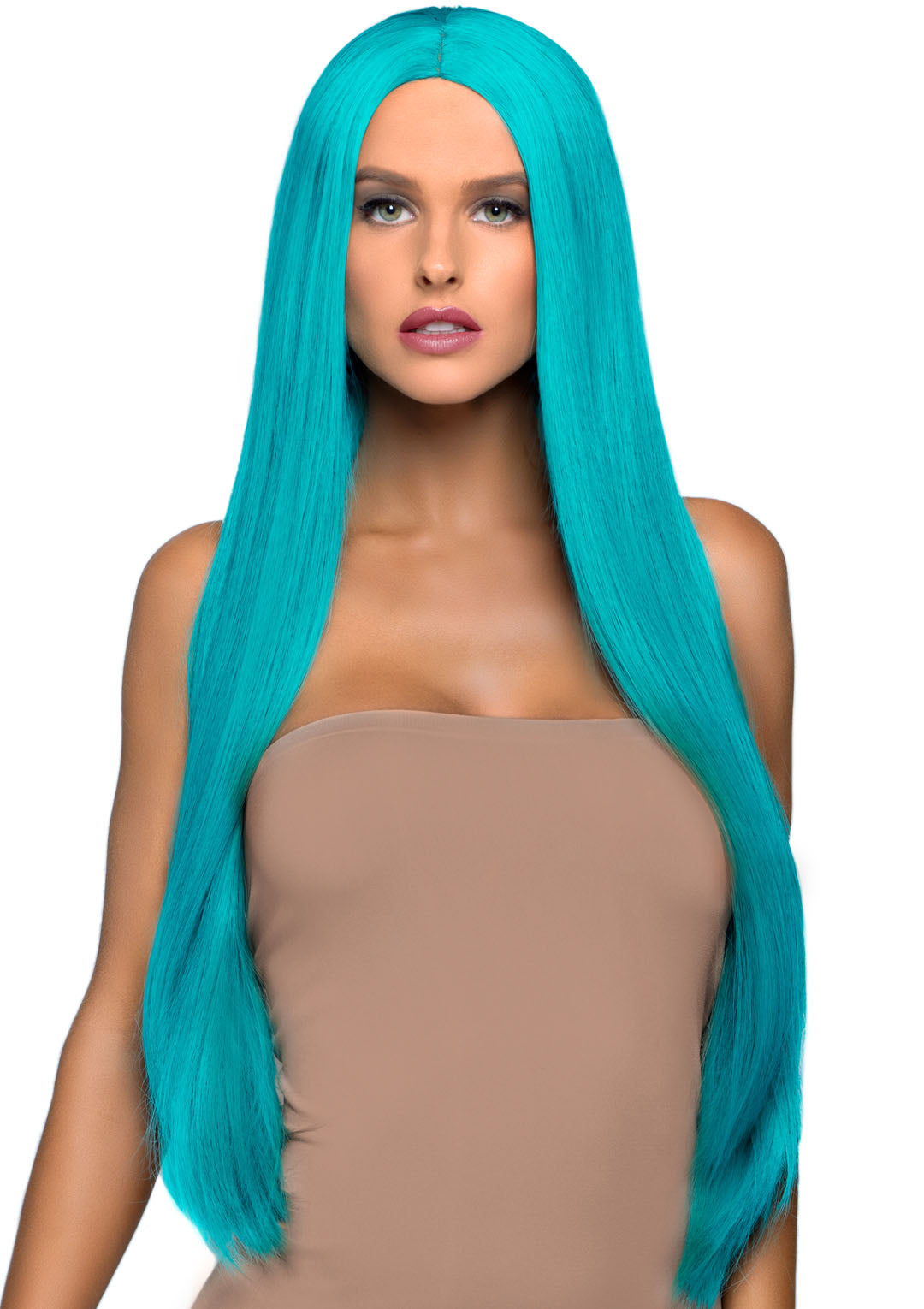 33 Inch Long Straight Center Part Wig - Turquoise | 714718550985 | Available at EroticWarehouse.com