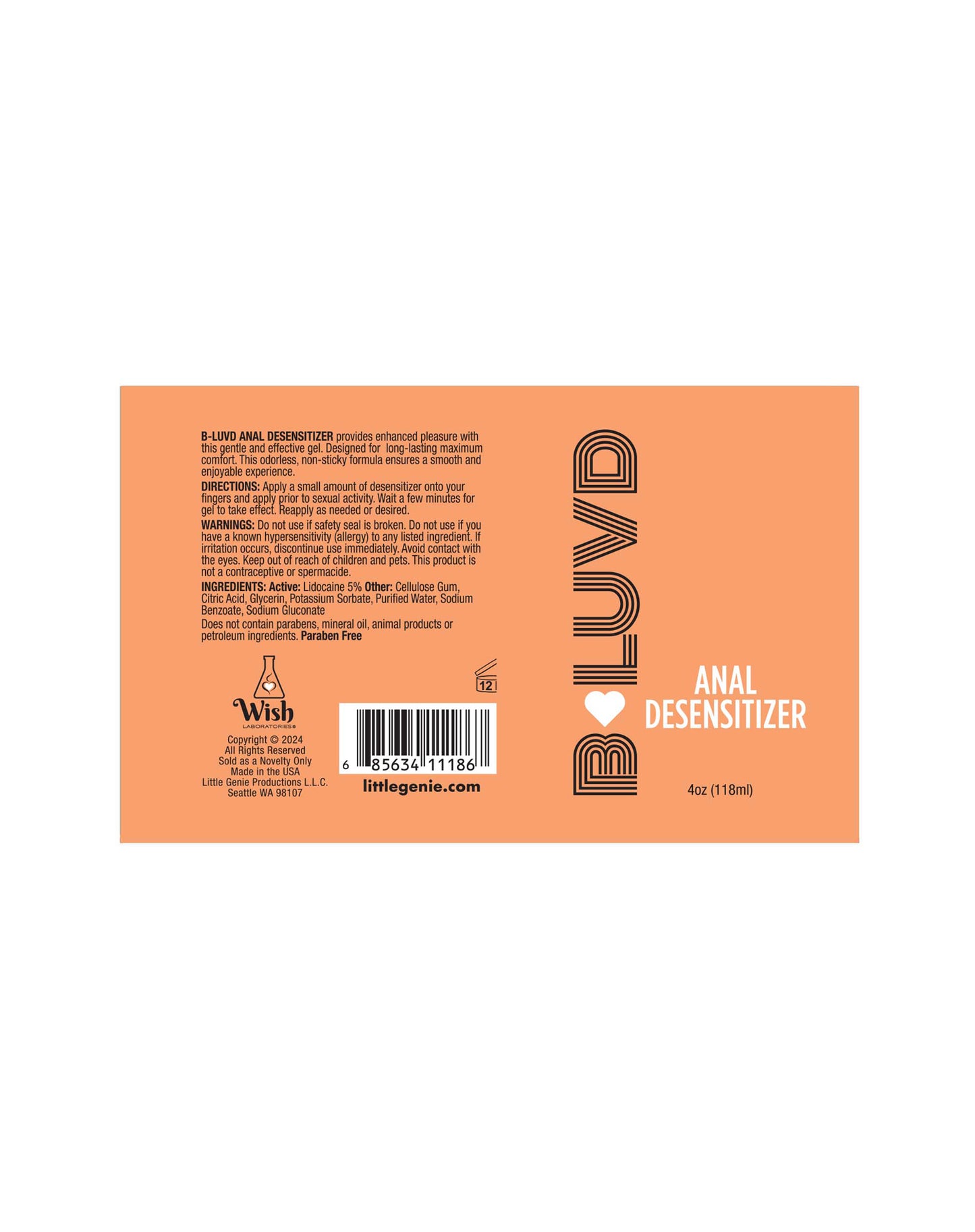B-Luvd Anal Desensitizing Lubricant 4oz by Little Genie 685634111867 available at EroticWarehouse.com