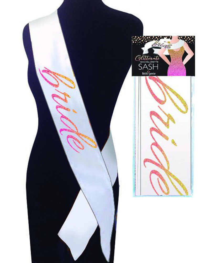 Glitterati Bride Sash - White | 685634103336 | Available at EroticWarehouse.com