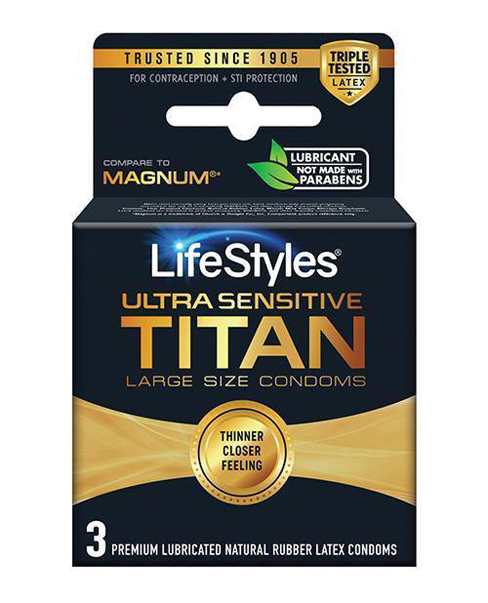 Lifestyles Ultra Sensitive Titan Large 3 Pack | 070907230428 | Available at EroticWarehouse.com