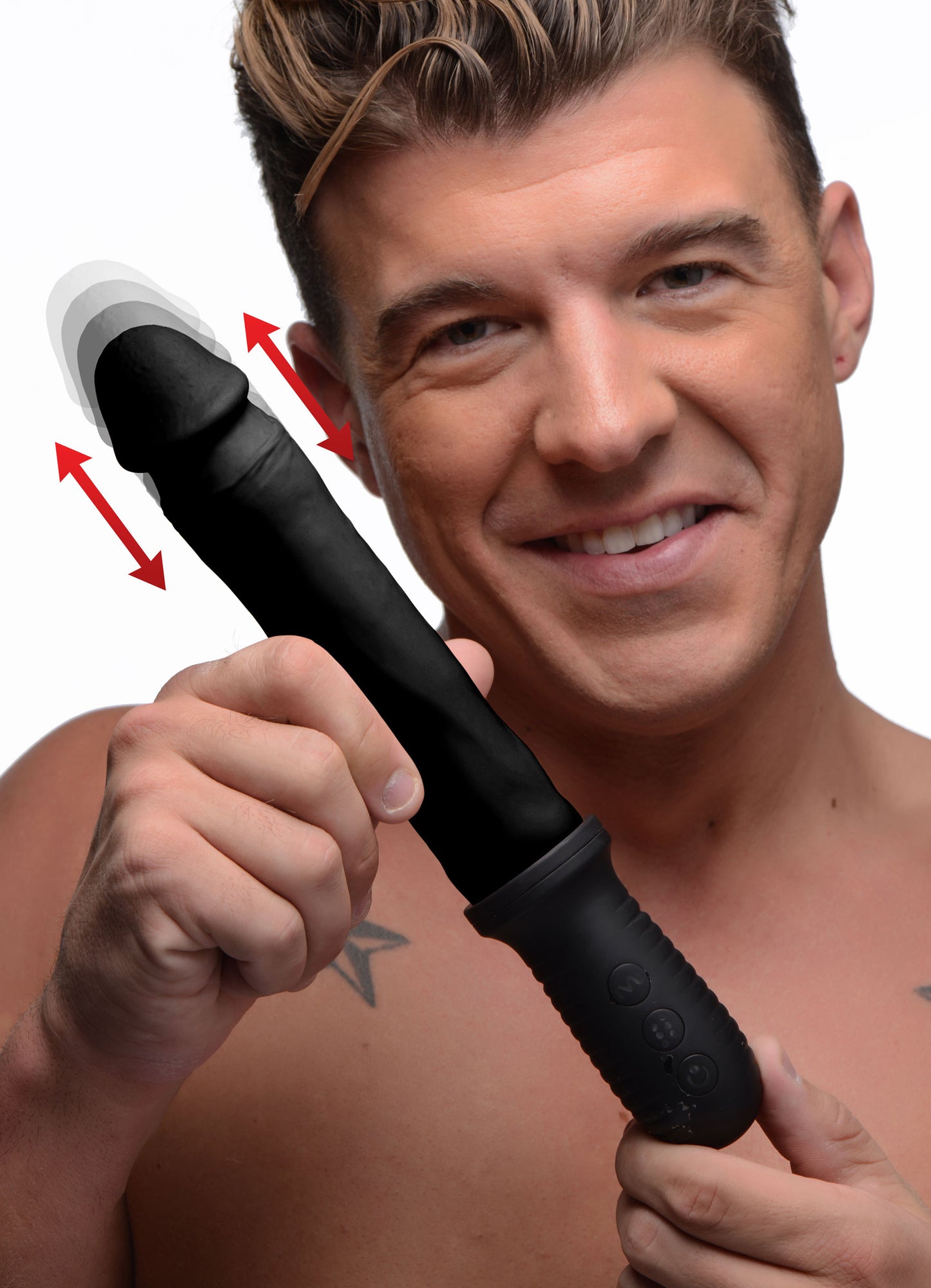 8x Auto Pounder Vibrating and Thrusting Dildo With Handle - Black | 848518036261 | Available at EroticWarehouse.com