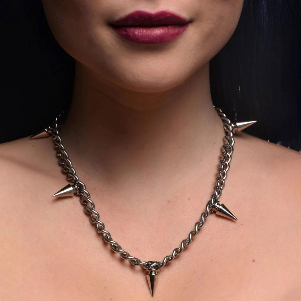 Punk Spiked Necklace Silver | 848518047601 | Available at EroticWarehouse.com
