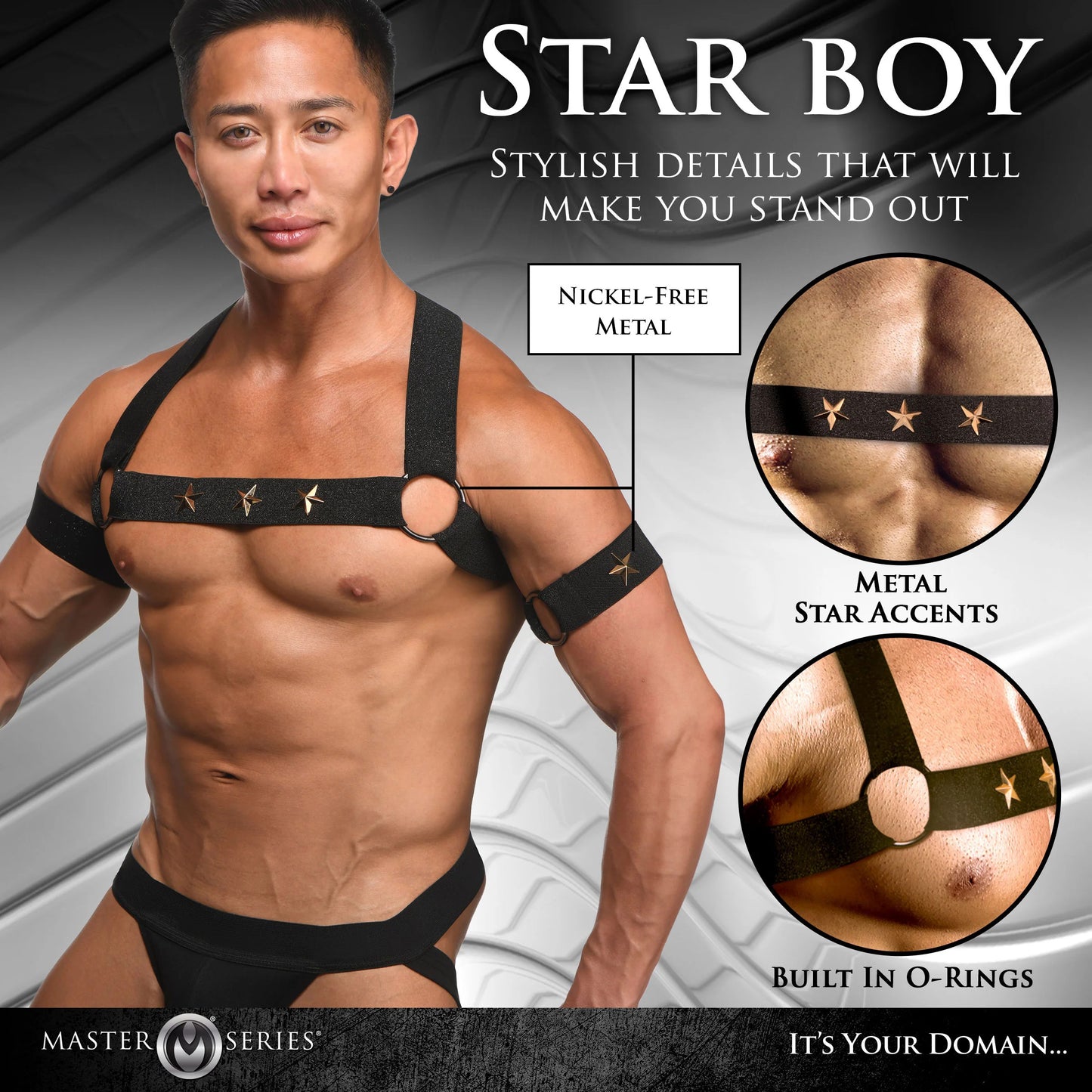 Star Boy Male Chest Harness With Arm Bands - Large/xlarge - Black | 848518053824 | Available at EroticWarehouse.com