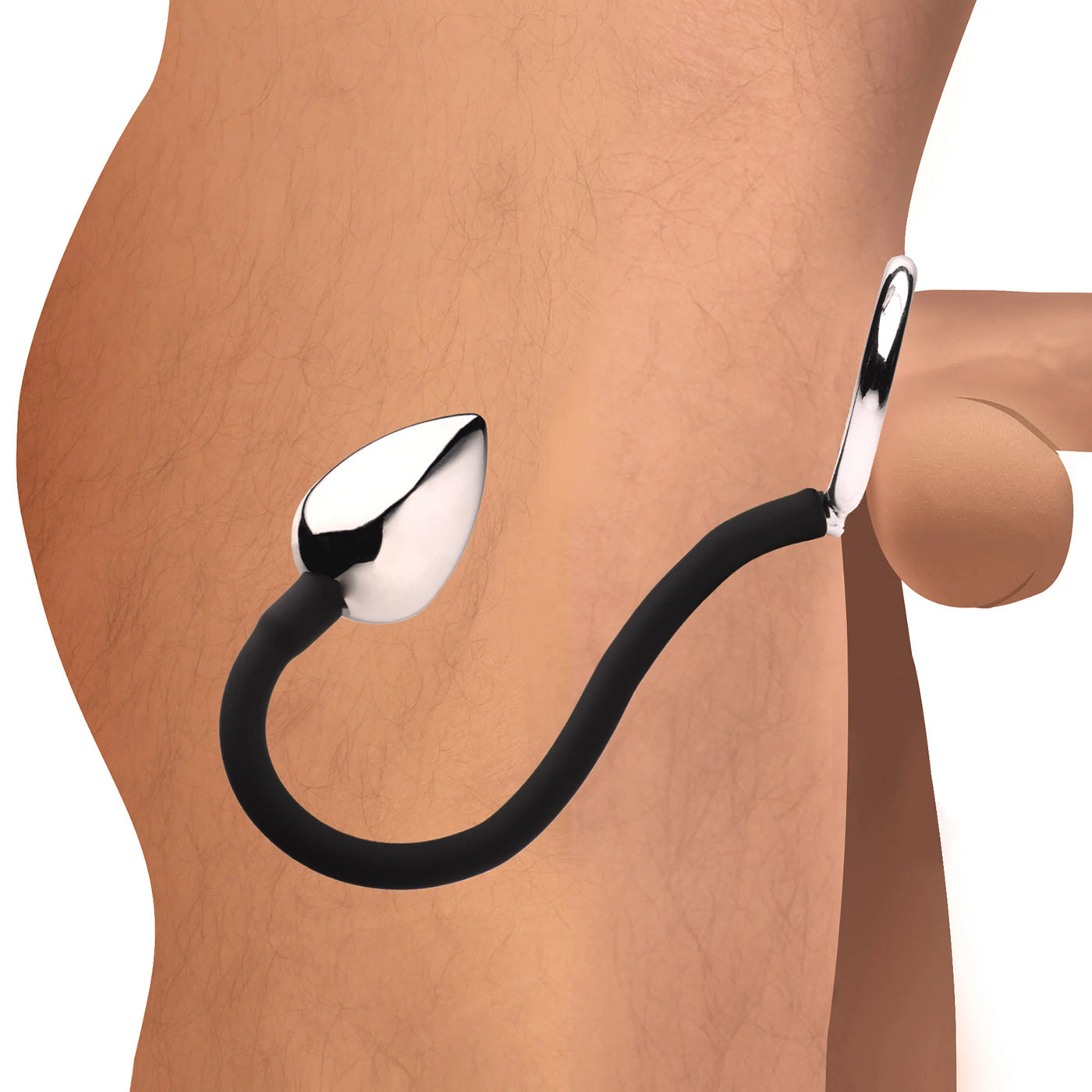 Tug Plus Plug Cock and Ball Ring With Anal Plug - Black | 848518053985 | Available at EroticWarehouse.com