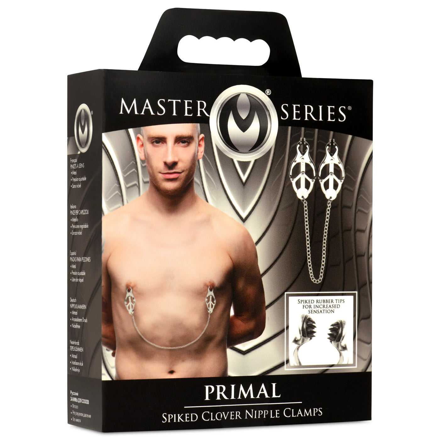 Primal Spiked Clover Nipple Clamps - Silver | 848518054029 | Available at EroticWarehouse.com