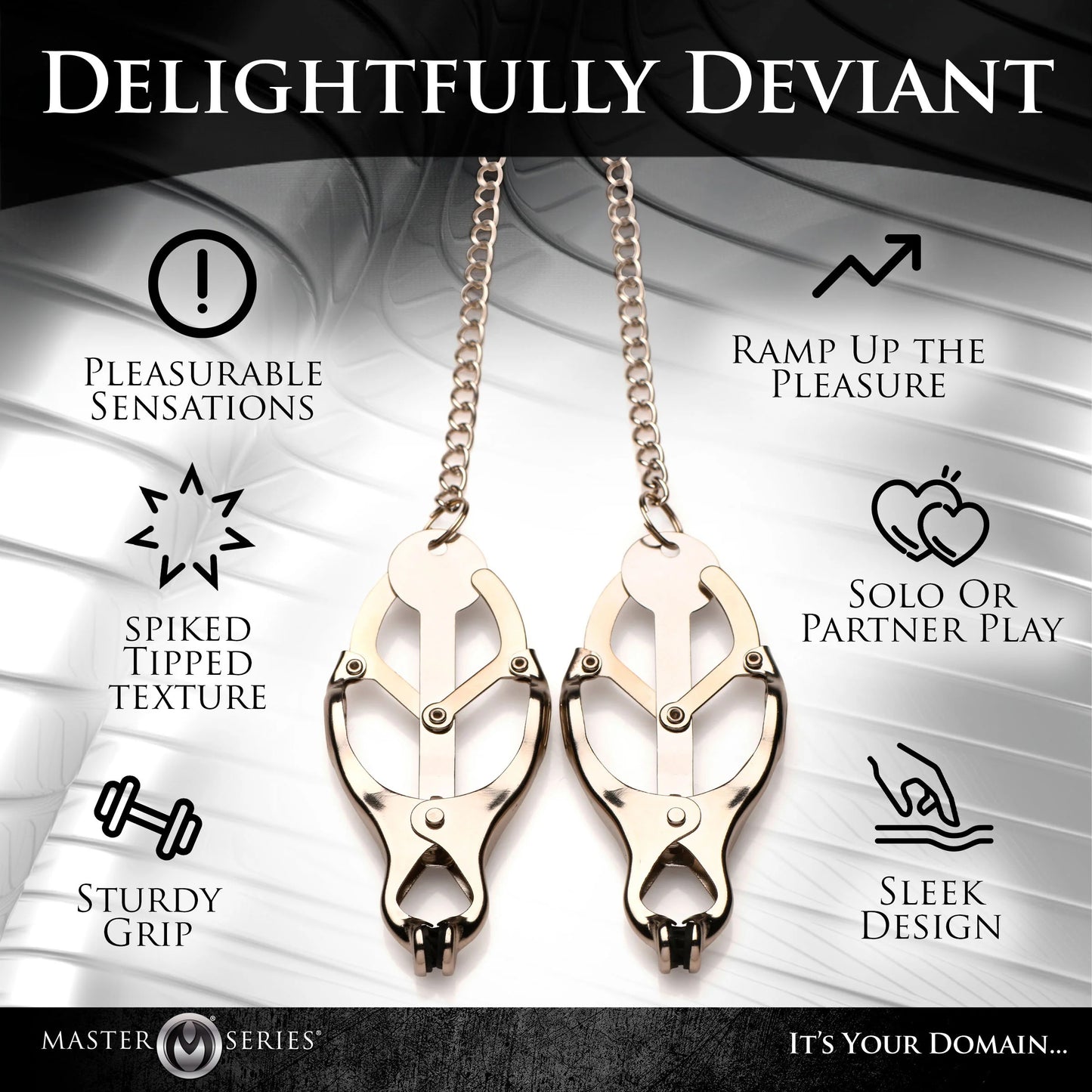 Primal Spiked Clover Nipple Clamps - Silver | 848518054029 | Available at EroticWarehouse.com