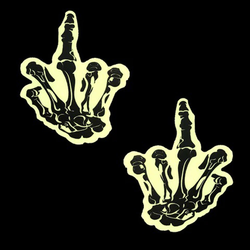 Fuck You Glow in the Dark Skeleton Hand Nipple Cover Pasties | 614608261512 | Available at EroticWarehouse.com