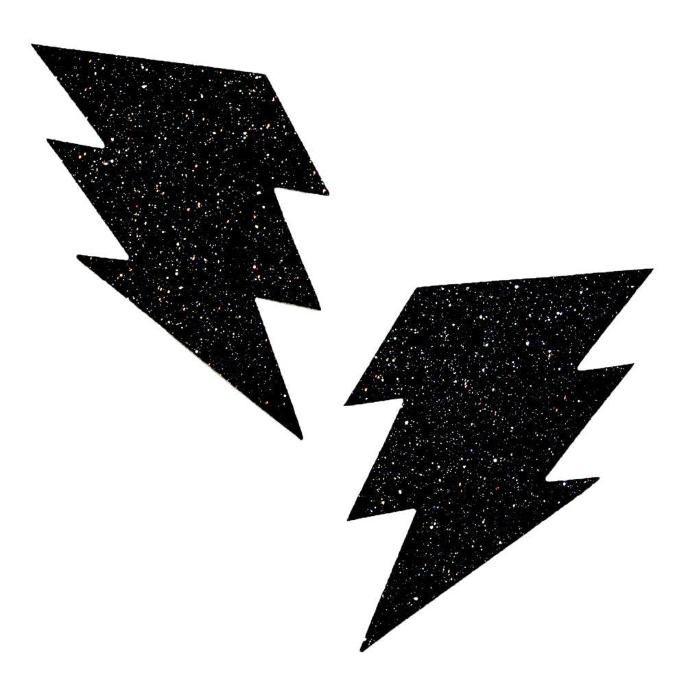 Black Malice Glitter Lightning Bolt Nipztix Pasties | 733074135261 | Available at EroticWarehouse.com