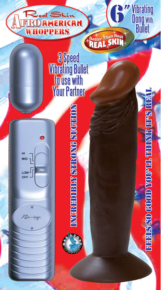 Afro American Whoppers 6 Inch Vibrating Dong With Bullet - Brown | 782631223422 | Available at EroticWarehouse.com
