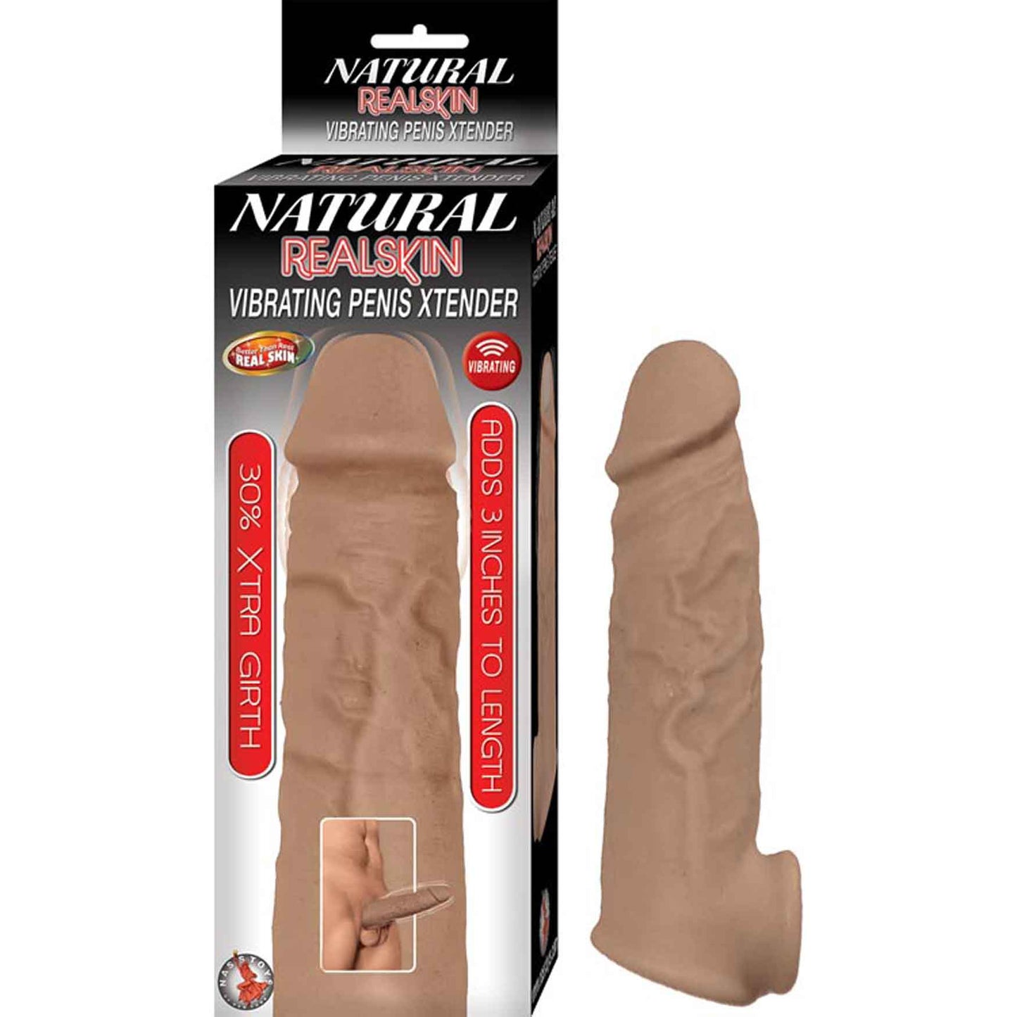 Natural Realskin Vibrating Penis Xtender - Brown | 782631295726 | Available at EroticWarehouse.com