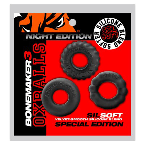Bonemark 3-Pack Boner Cockring Kit - Black | 840215126535 | Available at EroticWarehouse.com