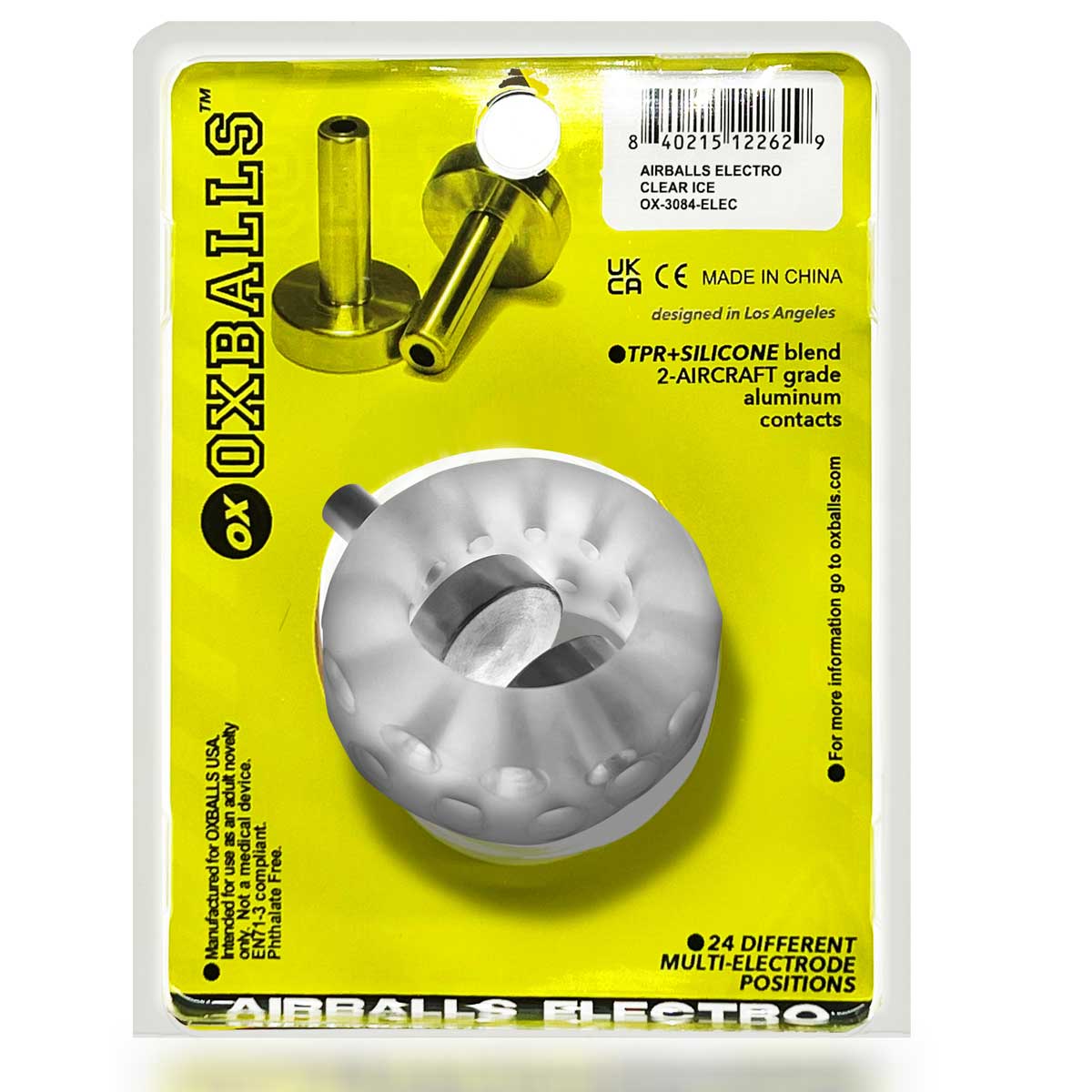 Airballs Electro Air-Lite Ballstretcher With Two 4mm Electro Contact - Clear Ice | 840215122629 | Available at EroticWarehouse.com