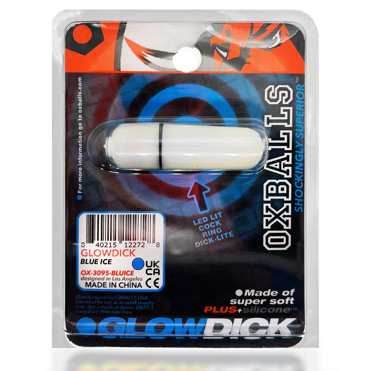 Glow Dick Cock Ring With Led - Blue Ice | 840215122728 | Available at EroticWarehouse.com