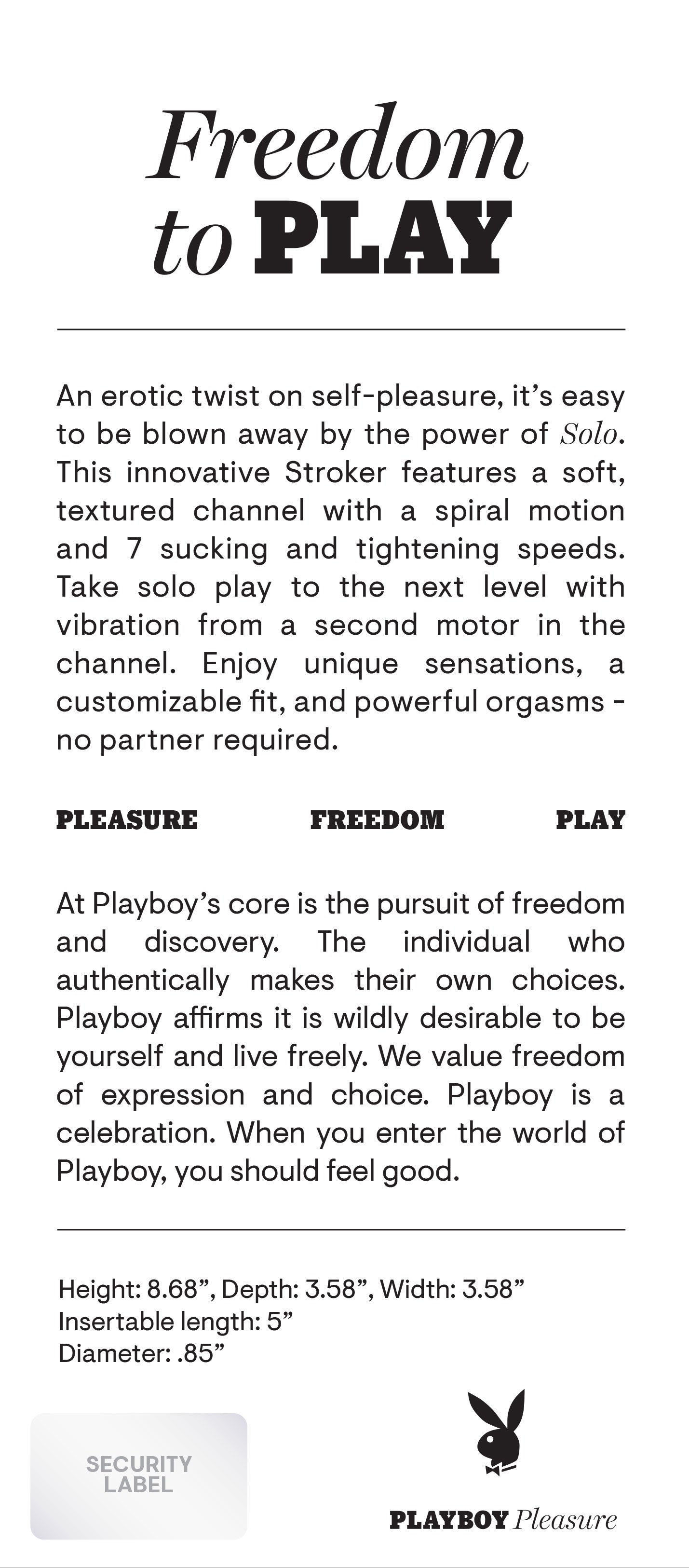 Playboy Pleasure - Solo - Stroker - Black | 844477018249 | Available at EroticWarehouse.com