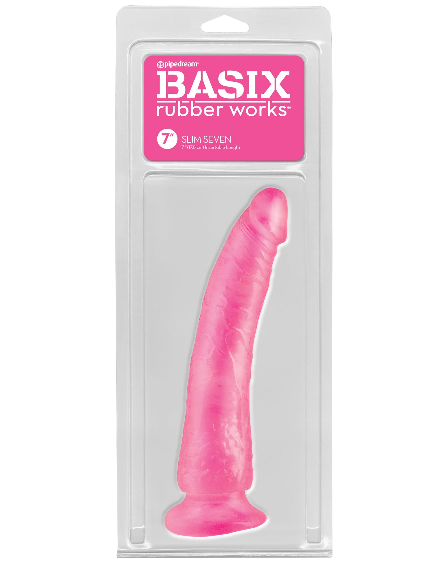 Basix Rubber Works - Slim 7 Inch With Suction Cup - Pink | 603912236729 | Available at EroticWarehouse.com