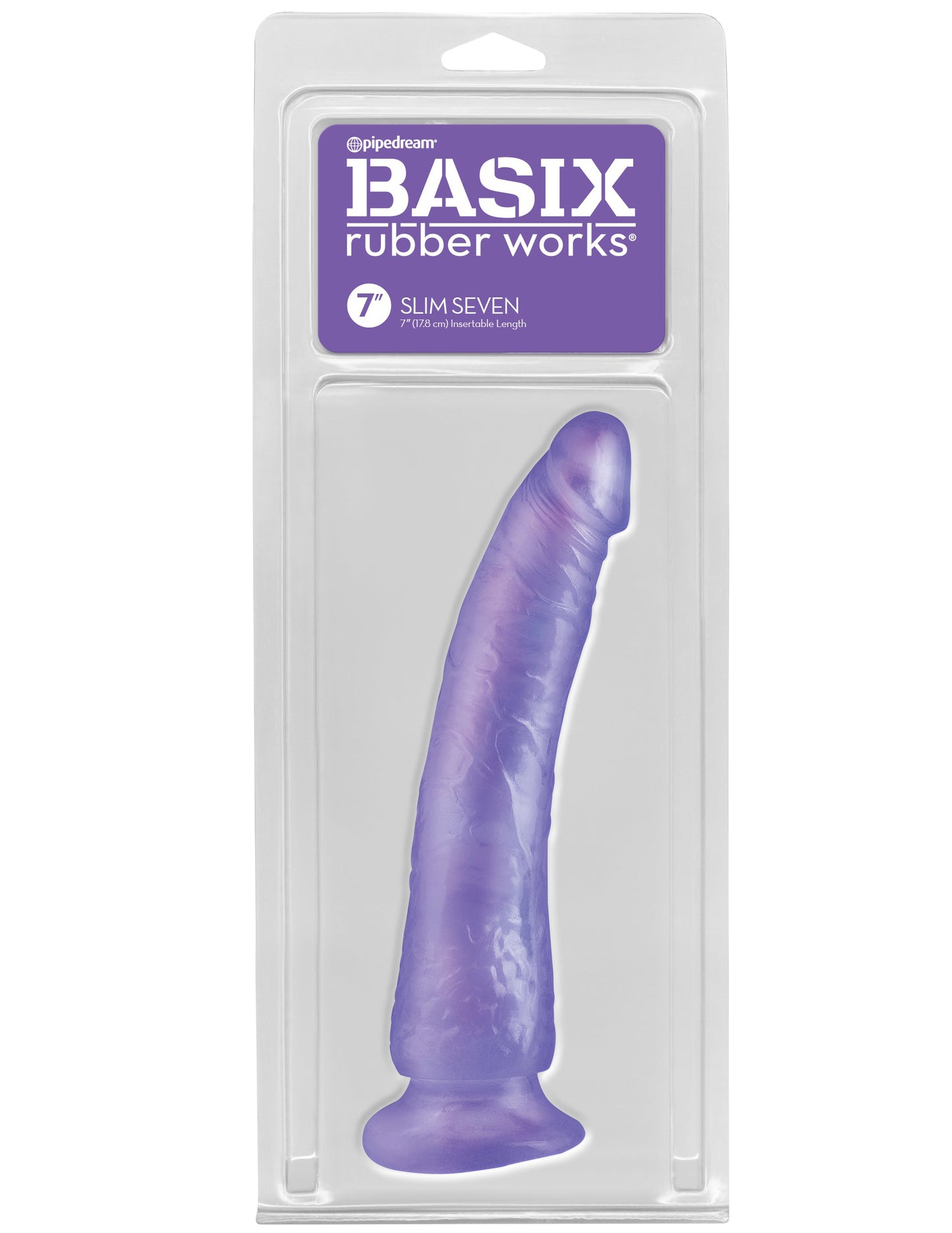 Basix Rubber Works - Slim 7 Inch With Suction Cup - Purple | 603912236798 | Available at EroticWarehouse.com