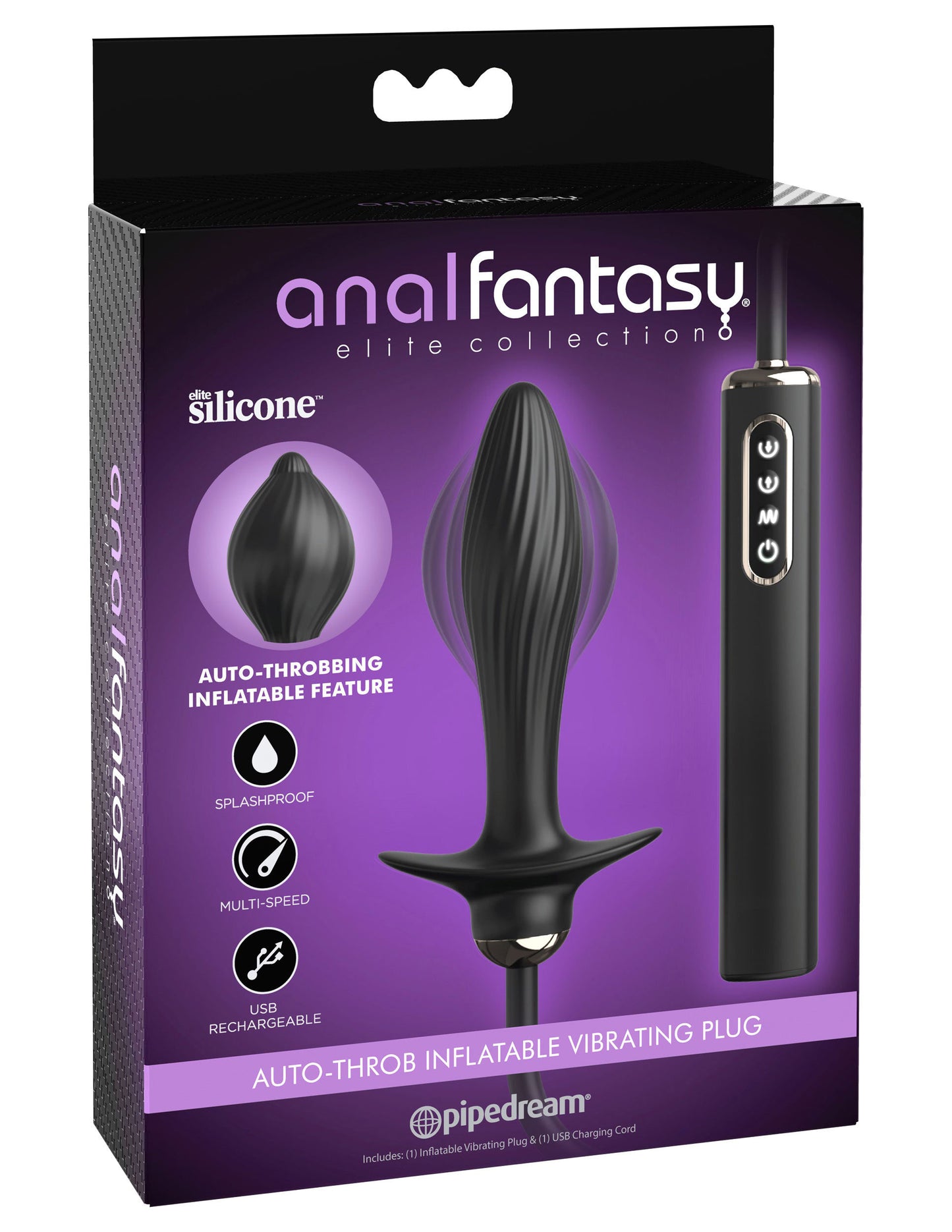 Anal Fantasy Elite Auto-Throb Inflatable Vibrating Plug - Black | 603912770254 | Available at EroticWarehouse.com