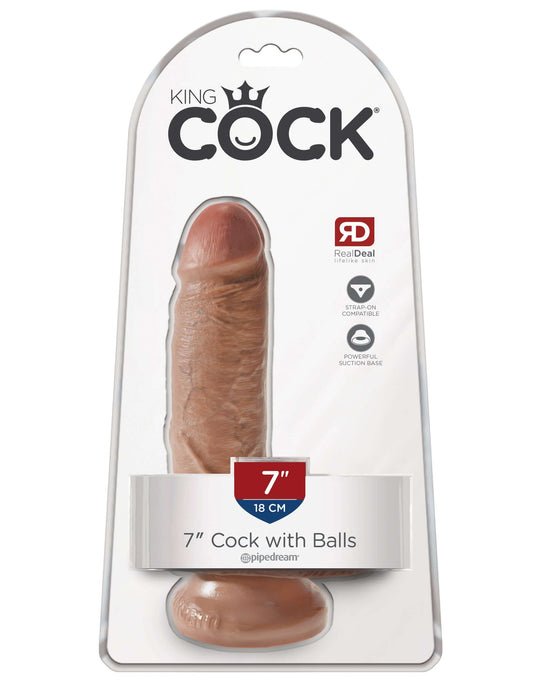 King Cock 7 Inch Cock With Balls - Tan | 603912746358 | Available at EroticWarehouse.com