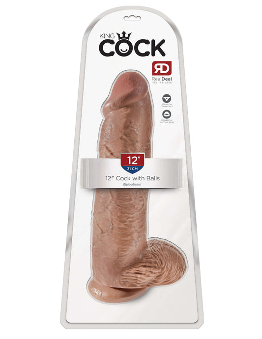 King Cock 12 Inch Cock With Balls - Tan | 603912746402 | Available at EroticWarehouse.com