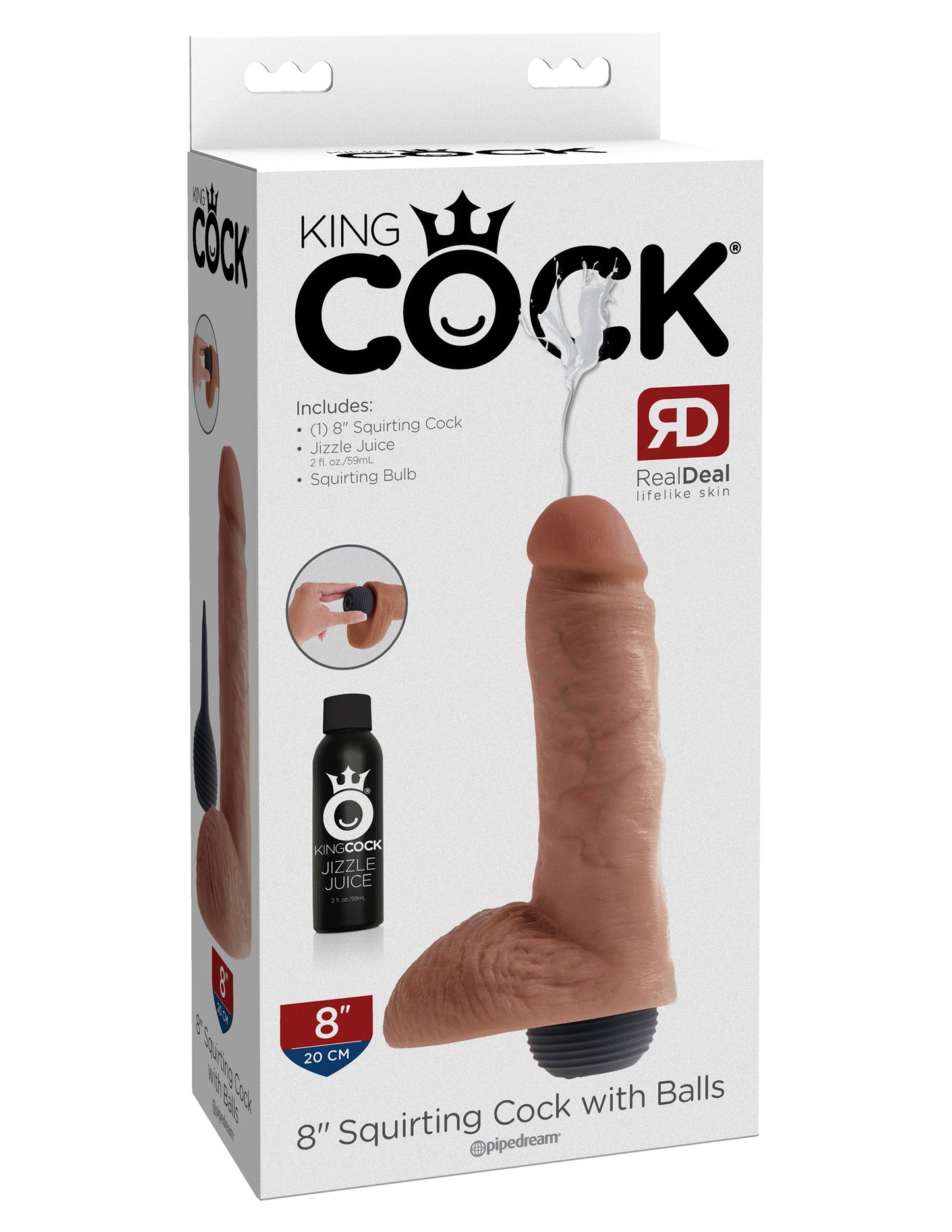 King Cock 8 Inch Squirting Cock With Balls -Tan | 603912753356 | Available at EroticWarehouse.com