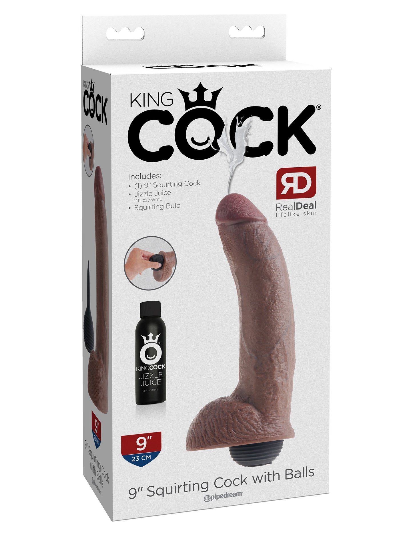 King Cock 9 Inch Squirting Cock With Balls - Brown | 603912355567 | Available at EroticWarehouse.com