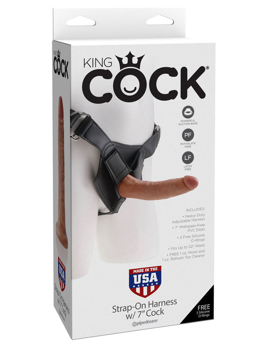 King Cock Strap-on Harness with 7 Inch Cock - Tan | 603912753387 | Available at EroticWarehouse.com