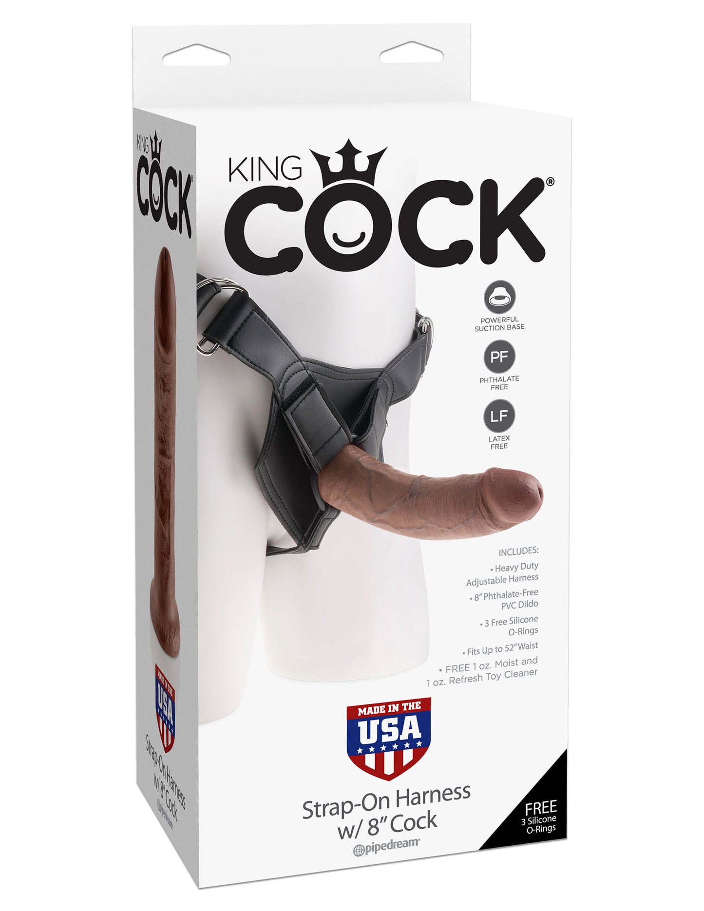 King Cock Strap on Harness With 8 Inch Cock - Brown | 603912361339 | Available at EroticWarehouse.com
