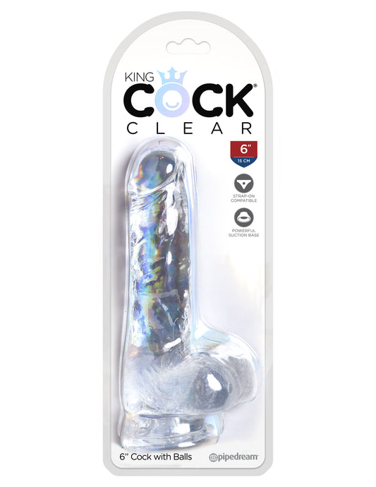 King Cock Clear 6 Inch Cock With Balls | 603912758825 | Available at EroticWarehouse.com