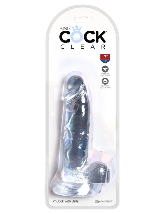 King Cock Clear 7 Inch Cock With Balls | 603912758849 | Available at EroticWarehouse.com