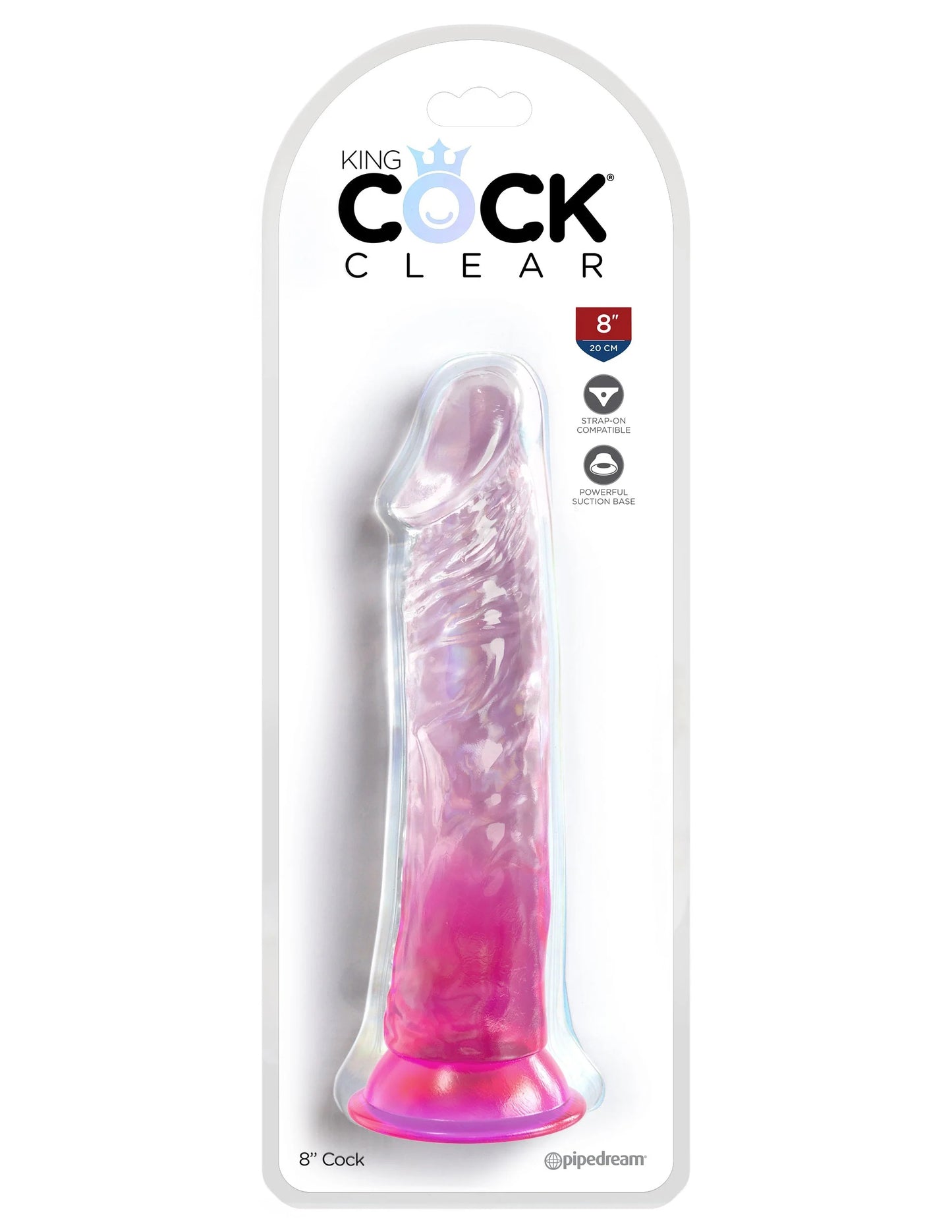 King Cock Clear 8 Inch - Pink | 603912775013 | Available at EroticWarehouse.com
