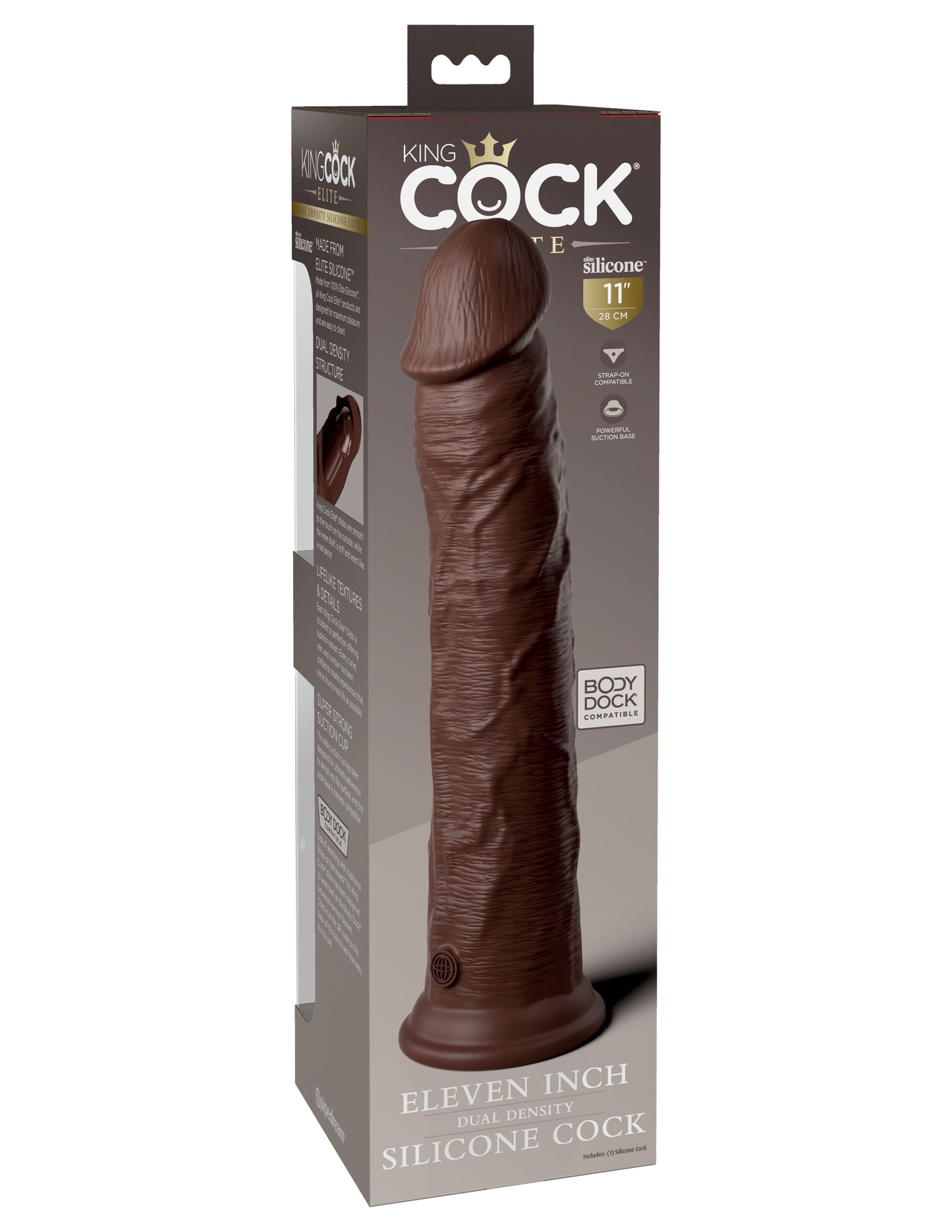 King Cock Elite 11 Inch Silicone Dual Density Cock - Brown | 603912769371 | Available at EroticWarehouse.com