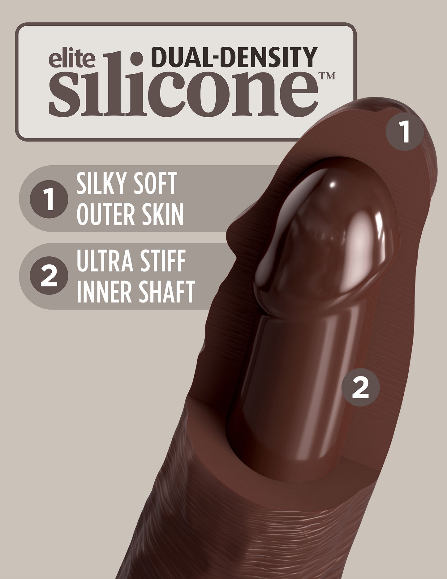 King Cock Elite 11 Inch Silicone Dual Density Cock - Brown | 603912769371 | Available at EroticWarehouse.com