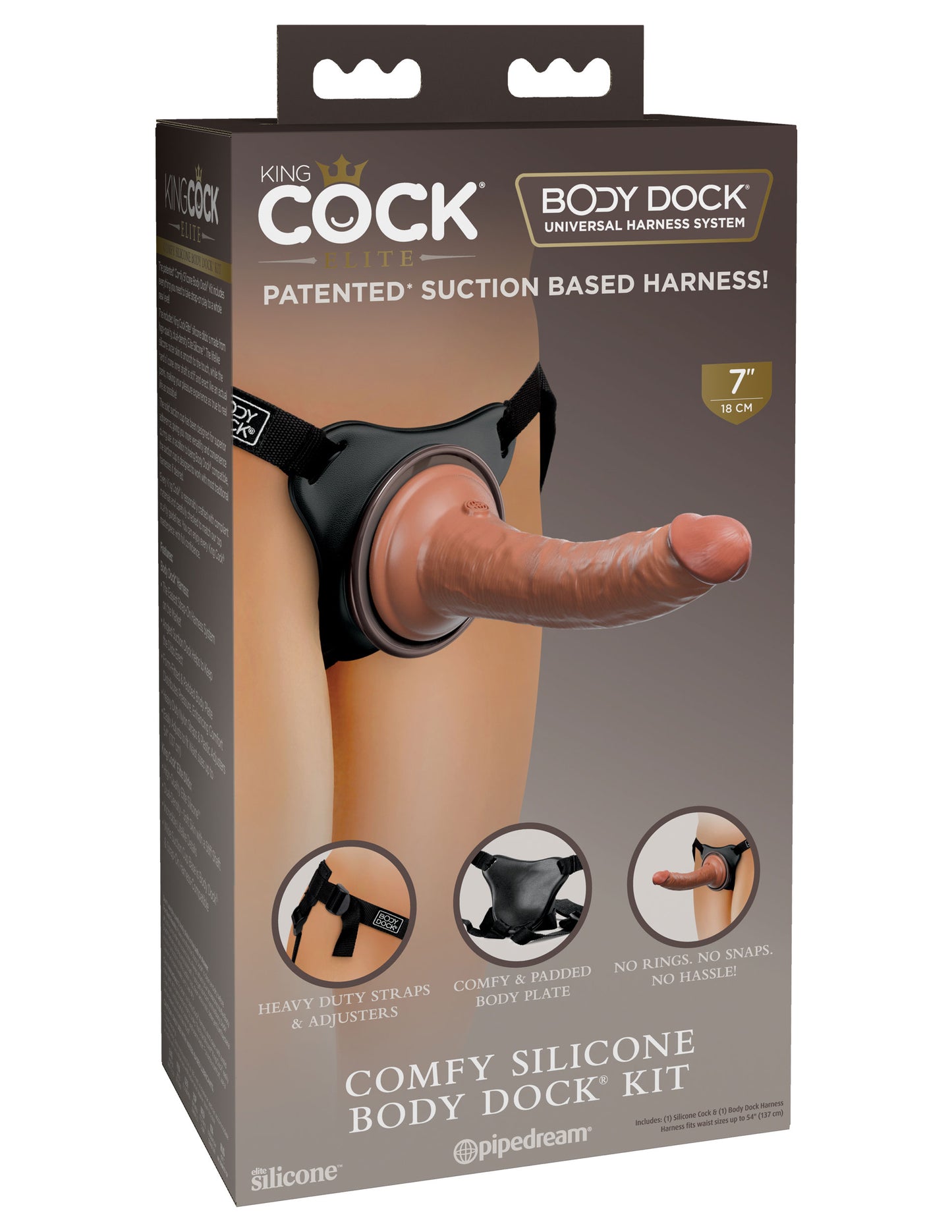 King Cock Elite Comfy Silicone Body Dock Kit - Harness and 7 Inch Dildo - Tan | 603912771251 | Available at EroticWarehouse.com