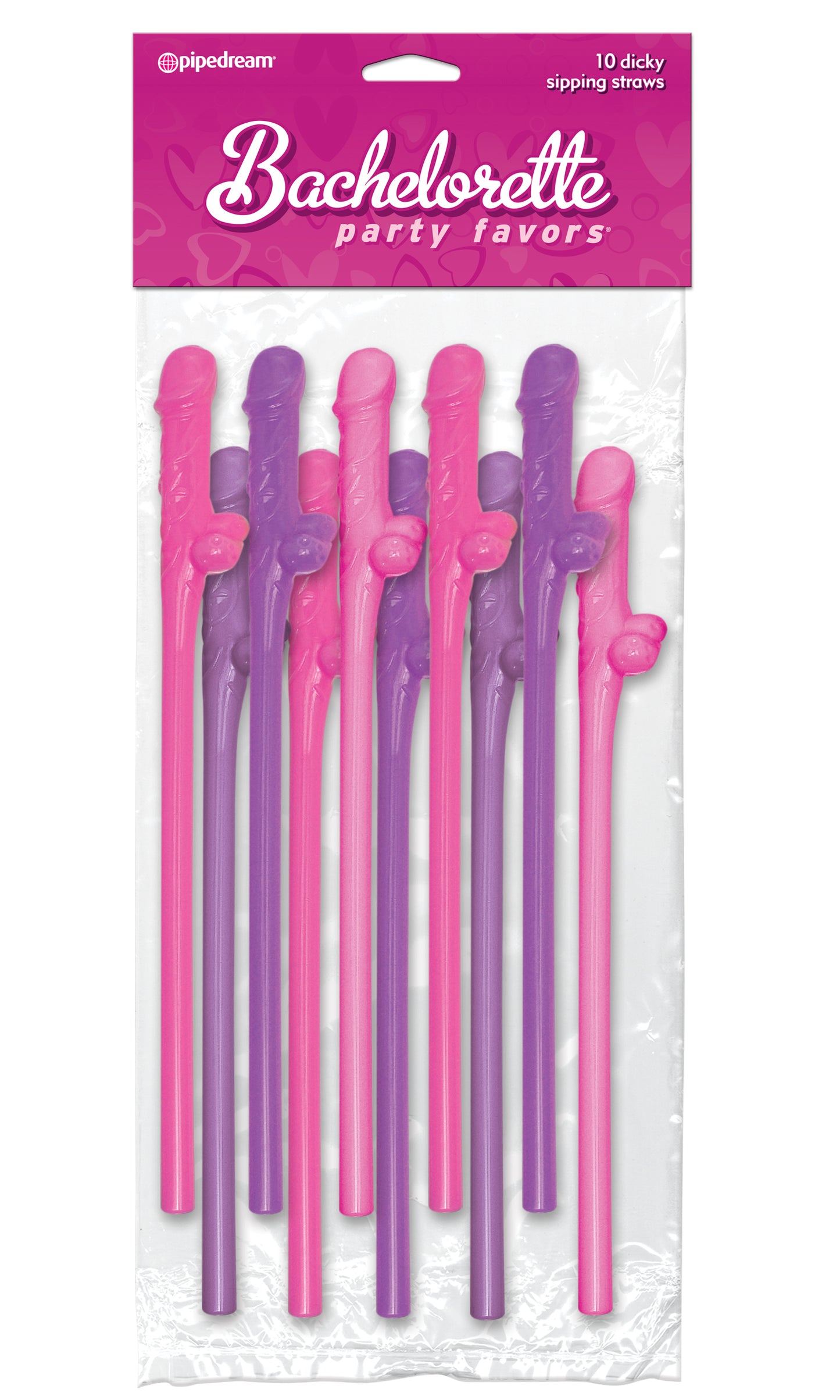 Bachelorette Party Favors 10 Dicky Sipping Straws - Pink & Purple | 603912227215 | Available at EroticWarehouse.com