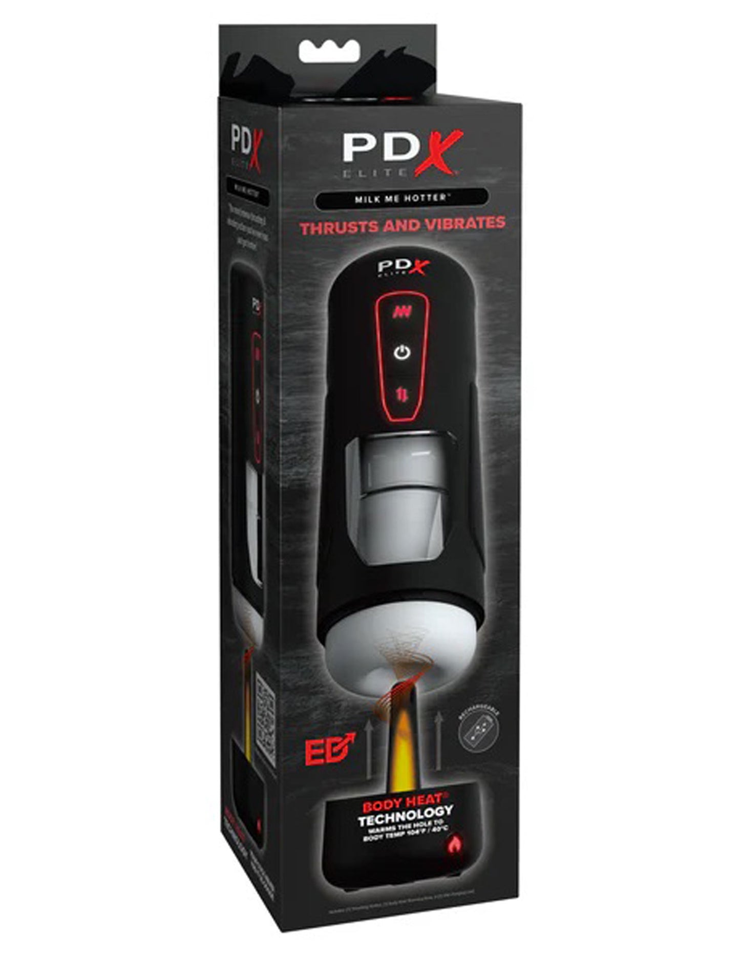 PDX Elite Milk Me Hotter Thrusting & Vibrating Stroker - Black | 603912775723 | Available at EroticWarehouse.com