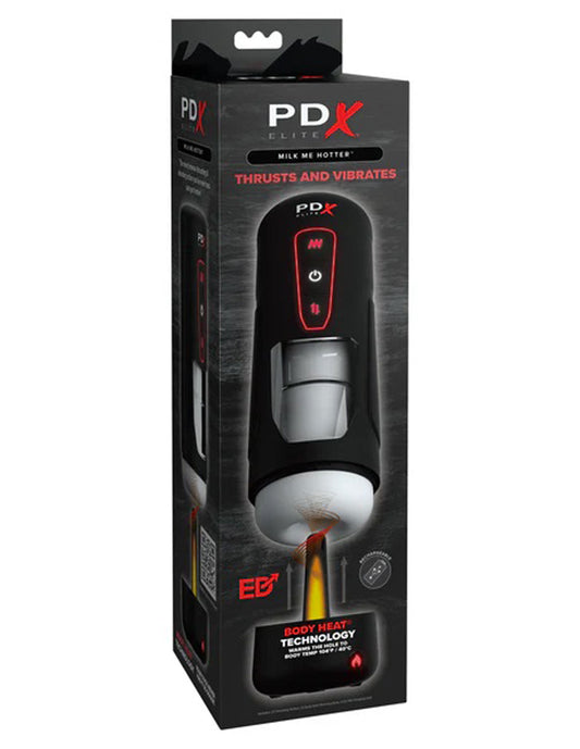 PDX Elite Milk Me Hotter Thrusting & Vibrating Stroker - Black | 603912775723 | Available at EroticWarehouse.com