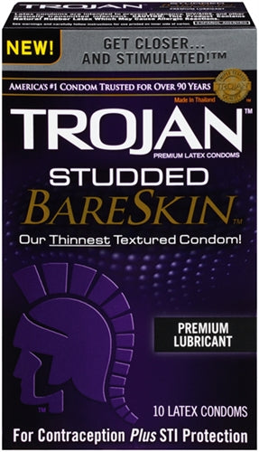 Trojan Studded Bareskin - 10 Pack | 022600228899 | Available at EroticWarehouse.com