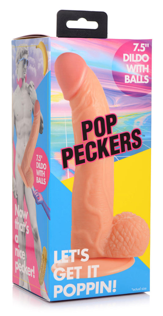 Pop Pecker 7.5 Inch Dildo With Balls - Light | 848518044785 | Available at EroticWarehouse.com