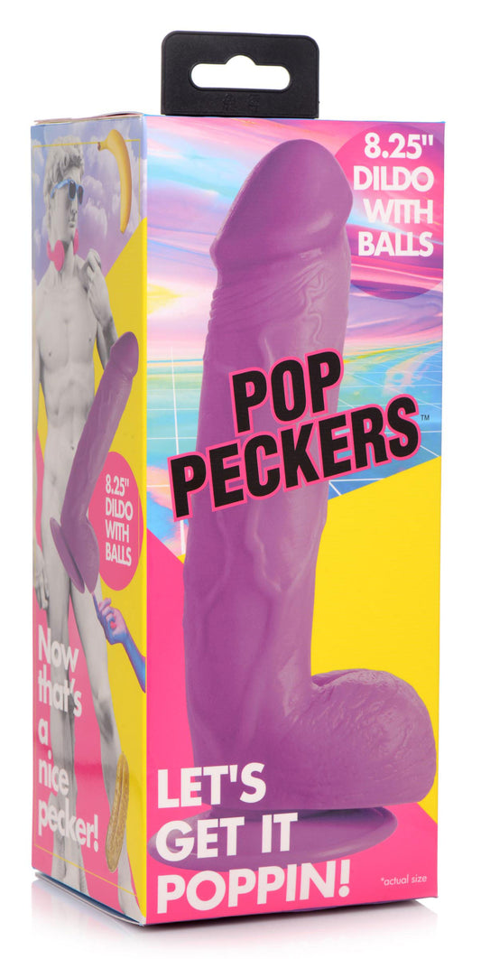 Pop Pecker 8.25 Inch Dildo With Balls - Purple | 848518044846 | Available at EroticWarehouse.com