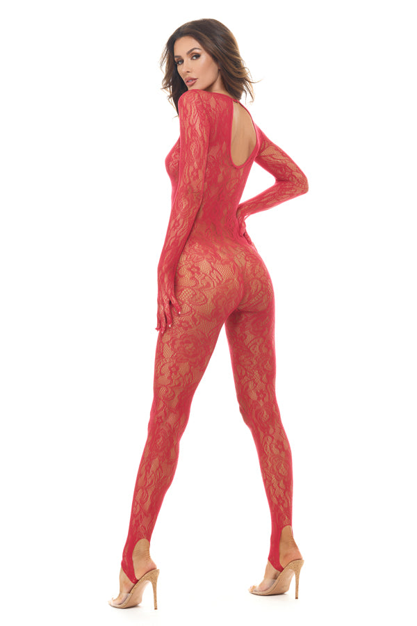 Split Up Lace Bodystocking - Red - Os | 198441043837 | Available at EroticWarehouse.com