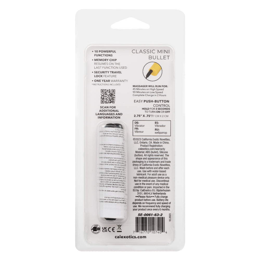 Turbo Buzz Classic Mini Bullet - Yellow | 716770107404 | Available at EroticWarehouse.com