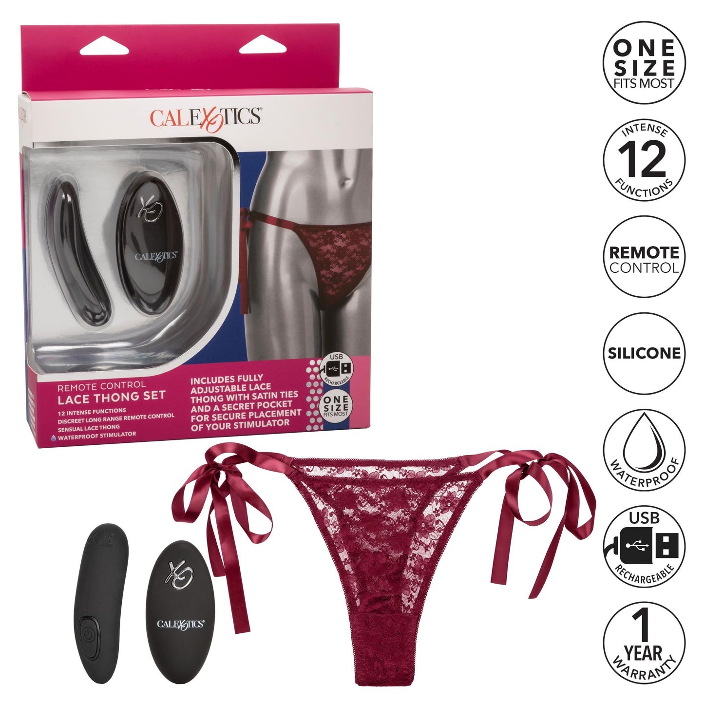 Remote Control Lace Thong Set - Burgundy | 716770099211 | Available at EroticWarehouse.com