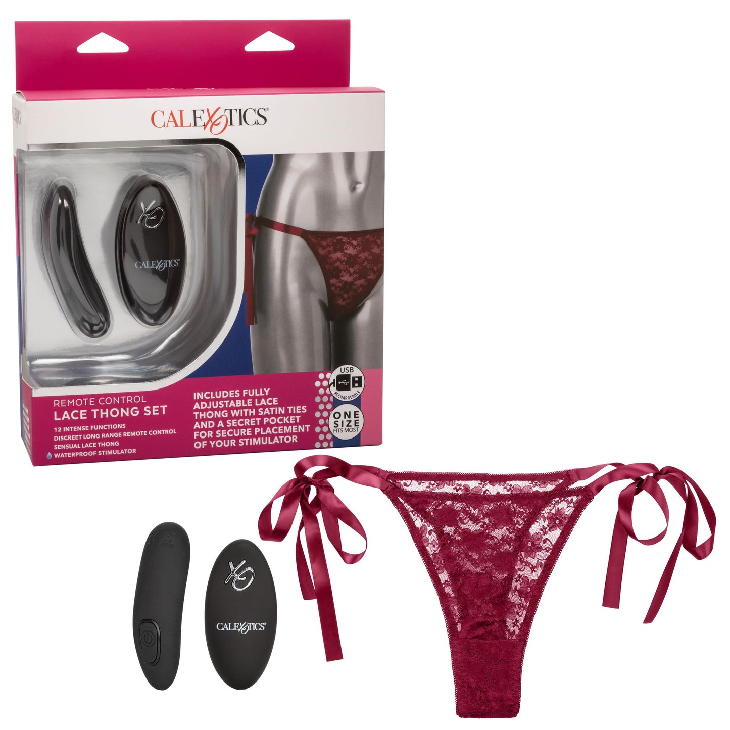 Remote Control Lace Thong Set - Burgundy | 716770099211 | Available at EroticWarehouse.com