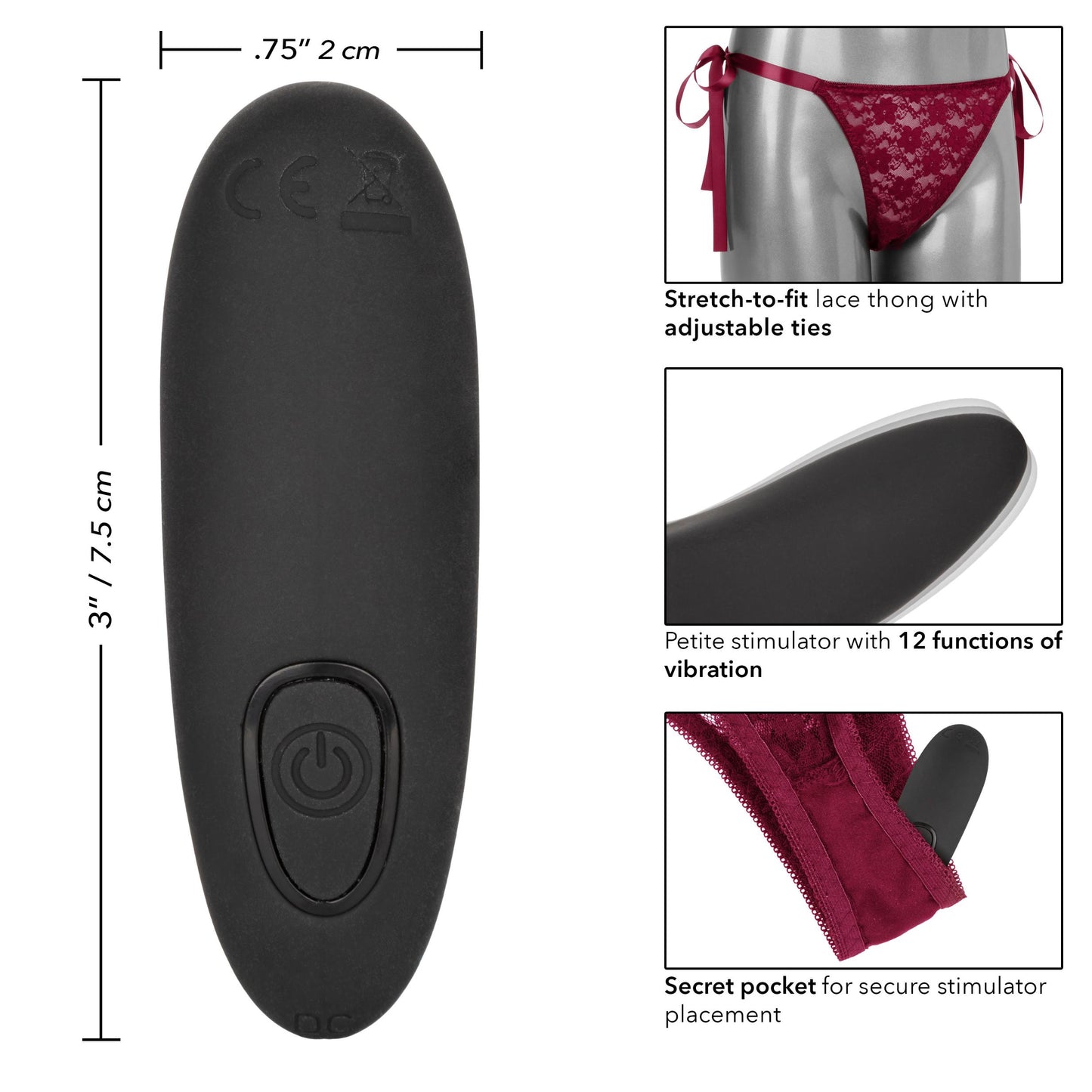 Remote Control Lace Thong Set - Burgundy | 716770099211 | Available at EroticWarehouse.com