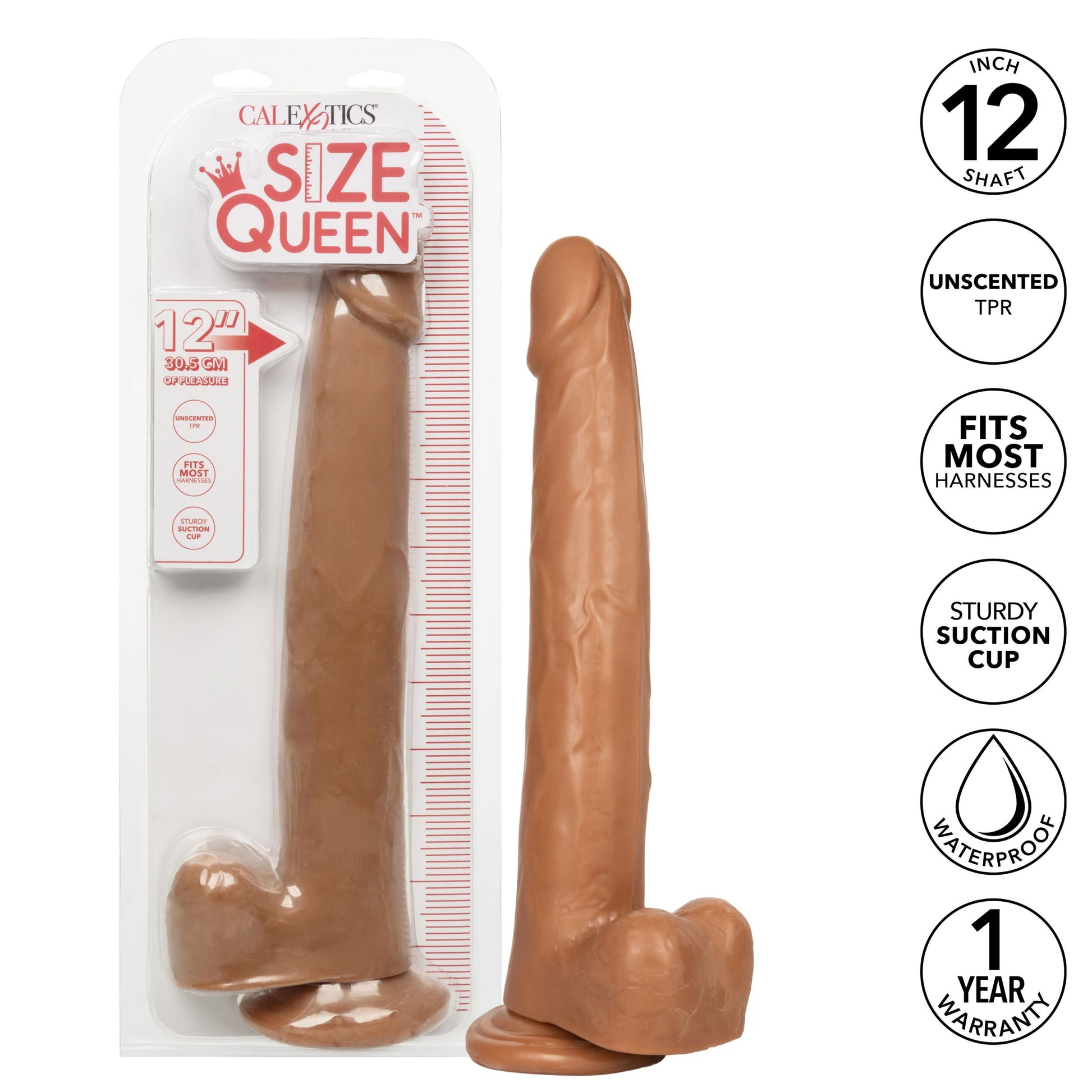 Size Queen 12 inch/30.5 Cm - Brown | 716770098719 | Available at EroticWarehouse.com