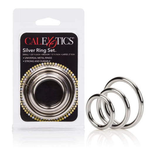 CalExotics Silver Cock Ring 3 Piece Set | 716770004413 | Available at EroticWarehouse.com