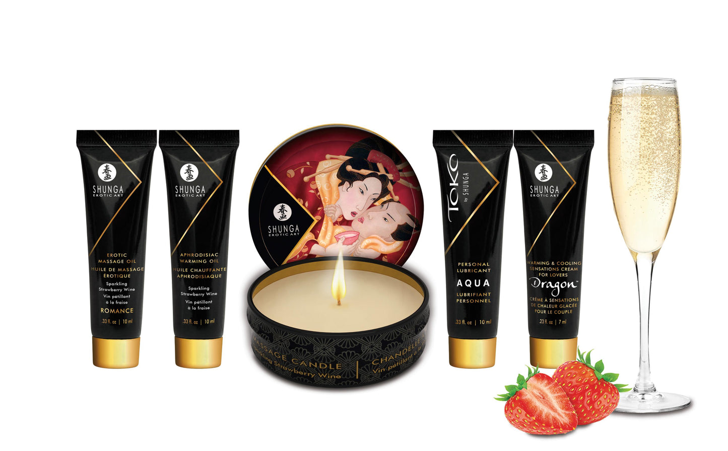 Geisha's Secrets Gift Set - Sparkling Strawberry Wine | 697309082082 | Available at EroticWarehouse.com